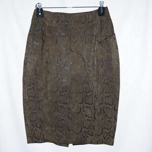 Vintage EREZ Brown Snakeskin‎ Printed Leather Pencil Skirt Size 6 Chic Career